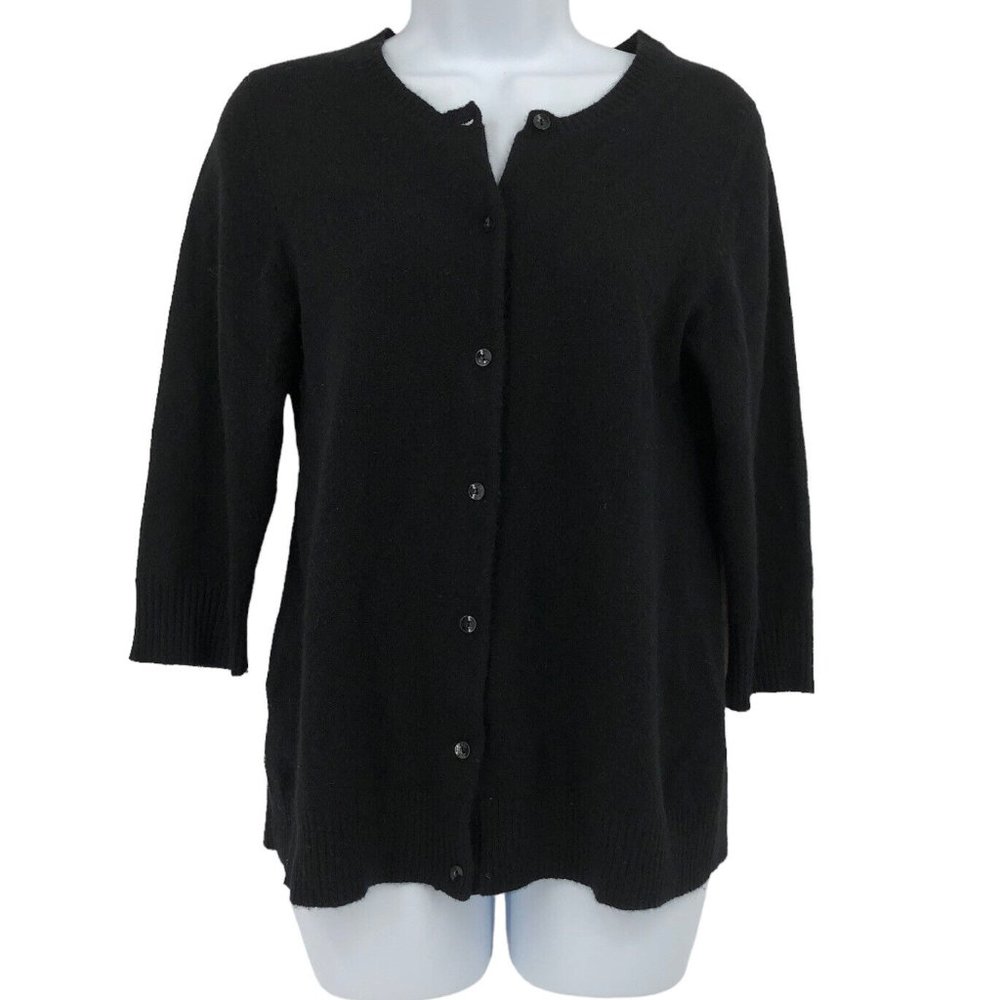100% Cashmere Maternity Black Cardigan Sweater Sz Small Button Front 3/4 sleeve